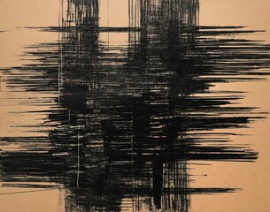 Wall Mural - Abstract artwork, charcoal on cardboard, glitch distortion. Contemporary painting. Modern poster for wall decoration