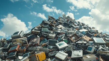 Wall Mural - towering heap of discarded electronic devices and computer components ewaste environmental concept