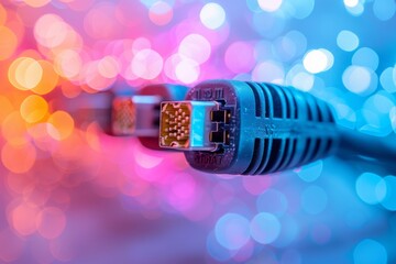 Intricate Web of Fiber Optic Cables Transmitting Data Signals 