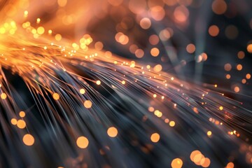 Intricate Web of Fiber Optic Cables Transmitting Data Signals 