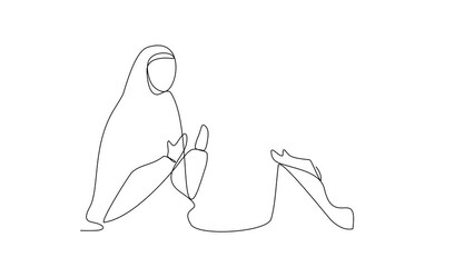 Sticker - Animated self drawing of a moslem spouse who are performing the Hajj and Umrah in the holy land of Mecca. Worship is carried out in the month of Dzulhijah every year. Islamic design video concept. 