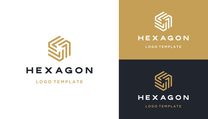 Poster - Rotating Initial Letter L with Golden Hexagon Shape Geometric Line Logo Design