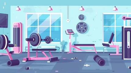 Wall Mural - Multifunctional exercise equipment flat design side view gym theme animation Tetradic color scheme