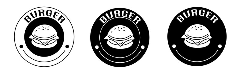 Poster - Black and white illustration of burger icon in flat. Stock vector.