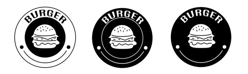 Poster - Black and white illustration of burger icon in flat. Stock vector.