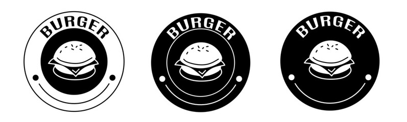 Poster - Black and white illustration of burger icon in flat. Stock vector.