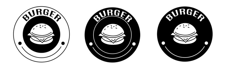 Poster - Black and white illustration of burger icon in flat. Stock vector.