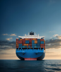 cargo container ship, cargo vessel ship carrying container and running for import export concept tec