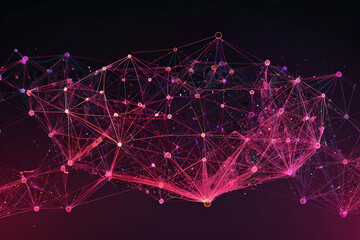 Wall Mural - abstract polygonal space on neon bright background with connecting dots and lines. plexus structure 