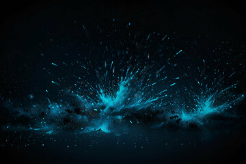 Wall Mural - abstract neon Blue dust particles floating over black