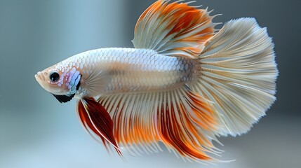 Wall Mural - Mesmerizing Male Siamese Fighting Fish with Kaleidoscopic Fins Floating in Plain White Studio