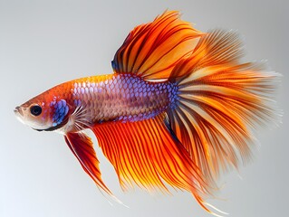Wall Mural - Stunning Vibrant Siamese Fighting Fish with Billowing Fins and Tail in Elegant Minimalist Macro