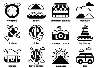 Wall Mural - The image is a collection of various travel-related icons, including airplanes