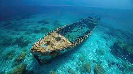 Wall Mural - The eerie outline of a shipwreck, visible through the clear blue waters of the Caribbean..illustration