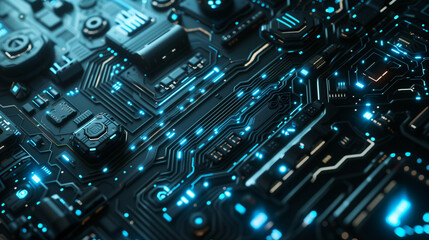 futuristic digital technology background, modern internet cyber tech wallpaper, glowing circuit lines on motherboard 