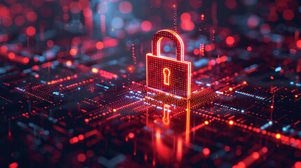 Cybersecurity concept with a digital padlock and data encryption
