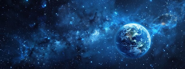 Wall Mural - planet earth with starry sky in the background. the planet is surrounded by a very wide expanse of s