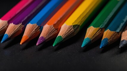 Wall Mural - Closeup of rainbow coloured pencils with copy space 