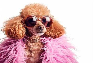 Wall Mural - Poodle with a Feather Boa and Glamorous Sunglasses: A glamorous Poodle draped in a fluffy feather boa and wearing glamorous sunglasses, capturing the essence of Hollywood glamour