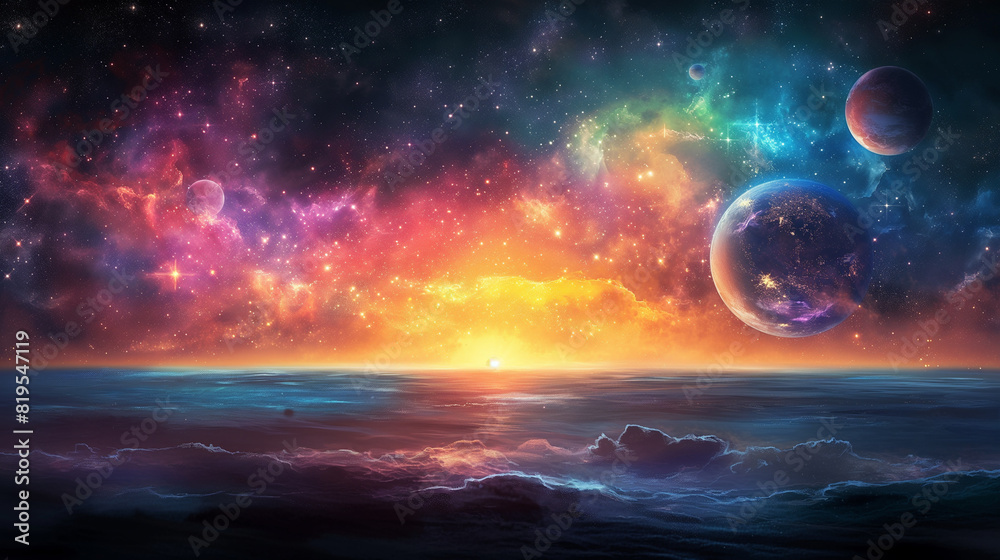An artistic depiction of the solar system featuring Earth with a focus ...