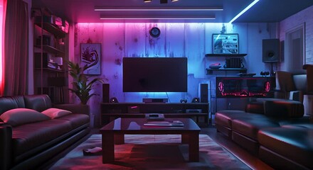 video game editor room, modern minimalist look