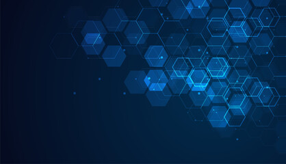 Digital technology background. Abstract hexagons background with lines and dots. Design for science, medicine or technology