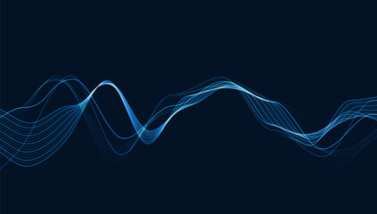 Poster - Dynamic particles sound wave flowing. Sound wave background.