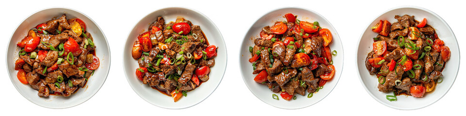 Wall Mural - Beef And Tomato Stir-Fry isolated on transparent png background. Generative ai