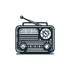 Canvas Print - the vintage radio. Black white vector illustration.