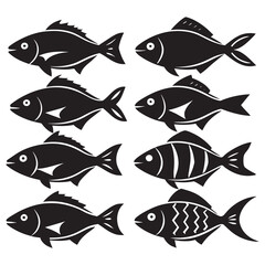 Wall Mural - Fish icon vector illustration set isolated on white background