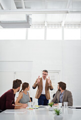 Aufkleber - Business people, teamwork and meeting in boardroom for strategy for project management, information and client feedback. Discussion, conversation and creative ideas for collaboration on company task.
