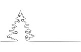 Fototapeta Dinusie - Continuous line drawing of snowman christmas tree with decoration. One line art concept of winter christmas and new year. Vector illustration, One continuous line drawing of Christmas tree with star