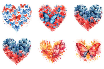 Watercolor love shape by butterfly illustration vector