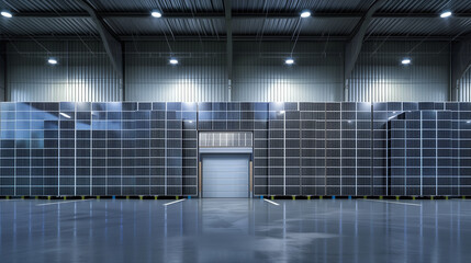 Poster - stock of solar panels in a modern warehouse ready for shipping