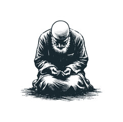 Poster - Muslim praying. Black white vector illustration.