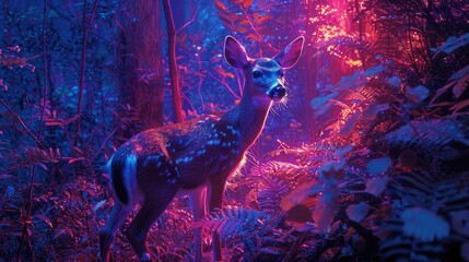 Wall Mural - Forest Wildlife: A neon photo showcasing the wildlife of a forest