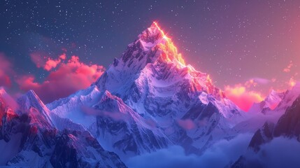 Wall Mural - Mountains Peak: A neon photo highlighting a mountain peak, bathed in neon light