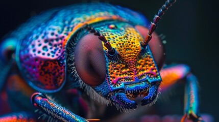 Wall Mural - Neon Insects Close-Up: A macro photo showing a close-up of a neon insect