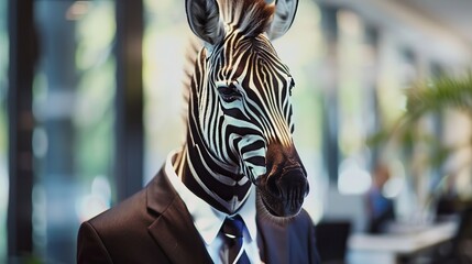 A zebra in a business suit at a corporate event