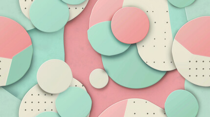 Wall Mural - A colorful pattern of circles and squares with a pink and green background