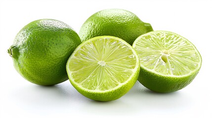 Wall Mural - Assortment of juicy, fresh limes on a white background.