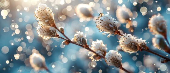 Poster - A close up of a bunch of flowers with some water droplets. AI.