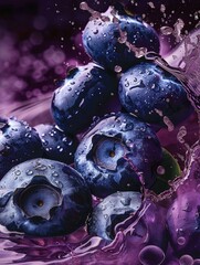 Wall Mural - A close up of a bunch of blueberries in water. AI.