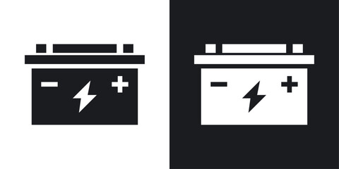 Power Source Icon Set. Symbols for Car Batteries and Electric Cells.