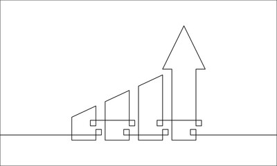 Wall Mural - Continuous one line drawing of graph. Illustration vector of arrow up. Single line art of increasing arrow. Business growth, bar chart, flat icon, sign symbol