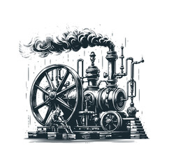 Poster - The steam engine. Black white vector logo illustration. 