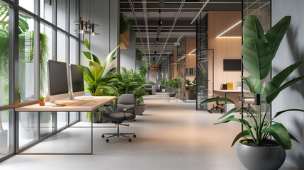 Poster - plant in modern office eco friendly office interior design 