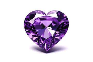 purple amethyst in the form of heart on white background. Generative Ai