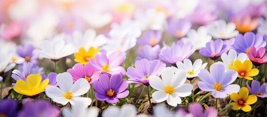 Poster - Field of white and purple flowers with yellow centers