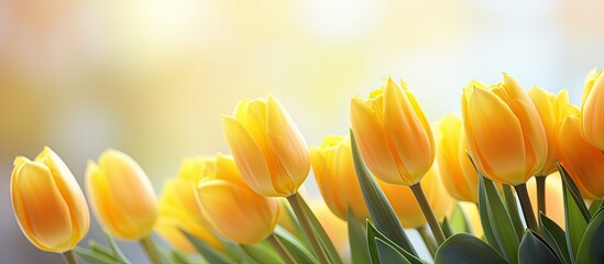 Wall Mural - Yellow tulips in vase with green stems